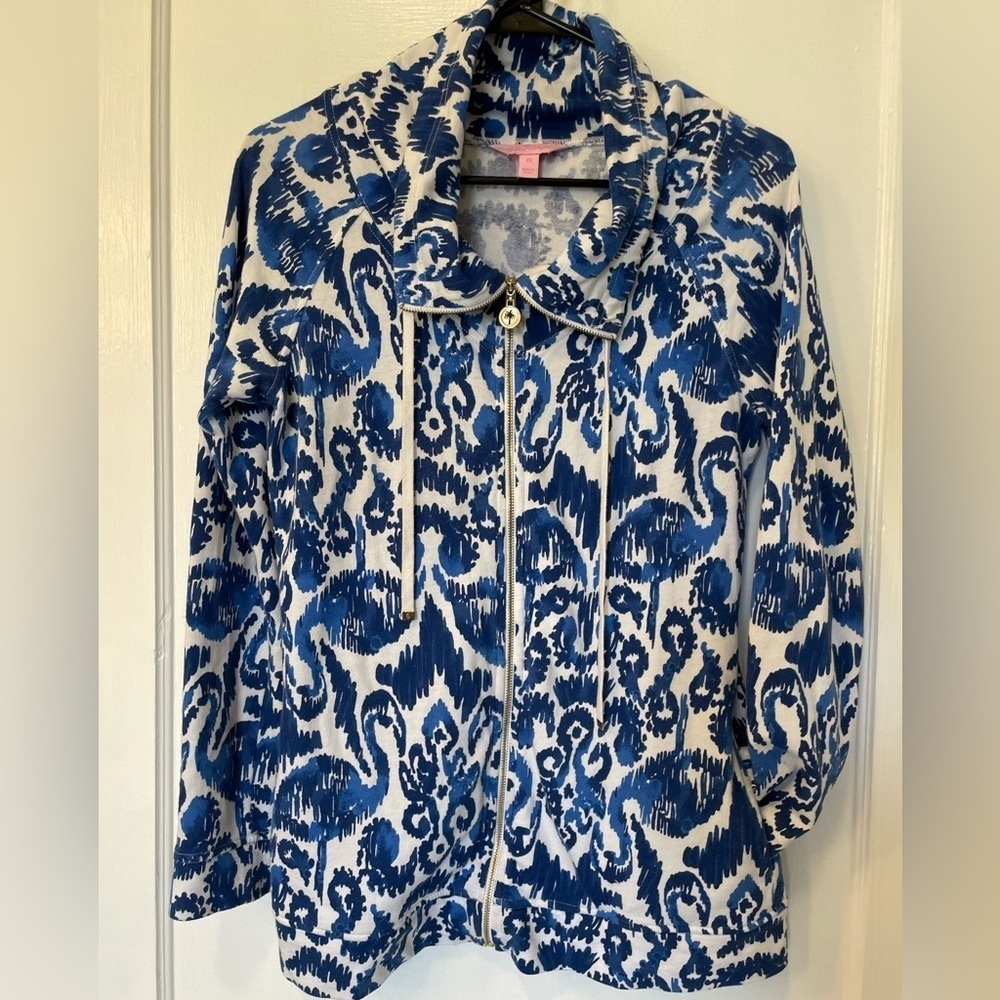 Lilly Pulitzer Angela Zip Up Lightweight Jacket Resort Navy Beach Bathers